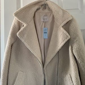 NWT gorgeous faux shearling and leather jacket, cream/ivory, LOFT Petites, Small